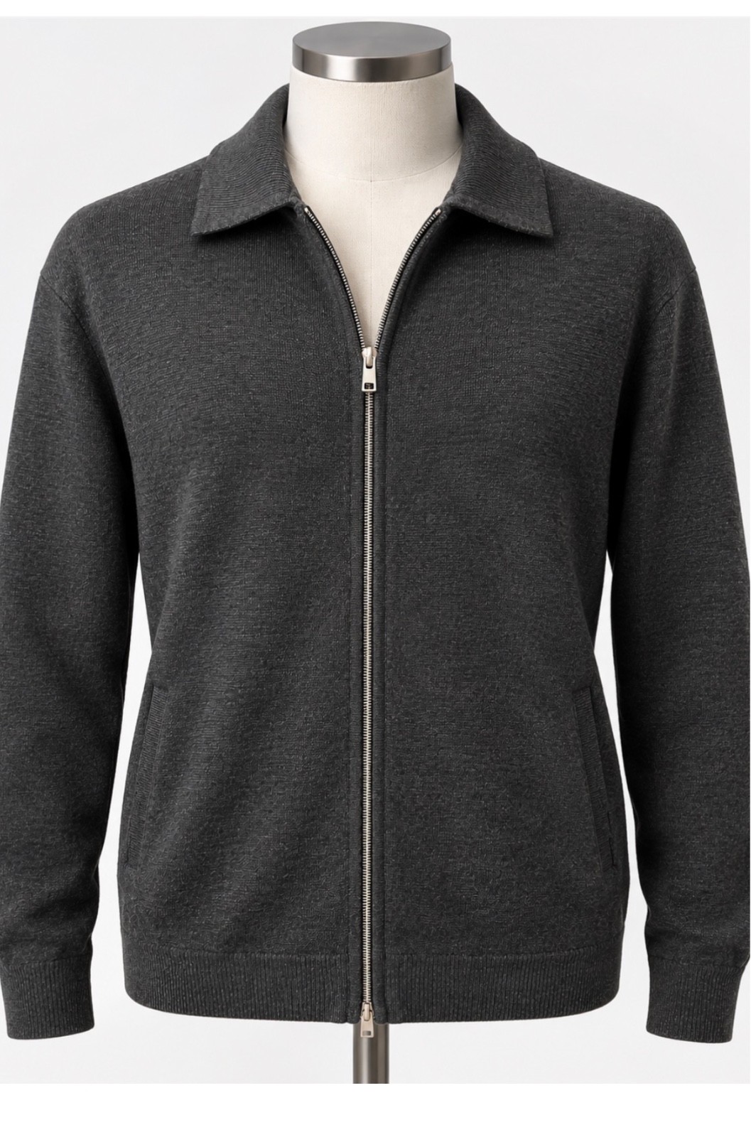 Theory Men\'s XL Charcoal Gray Wool Full Zip Collared Sweater Jacket Quiet Luxury Theory Men\'s XL Charcoal Gray Wool Full Zip Collared Sweater Jacket Quiet Luxury