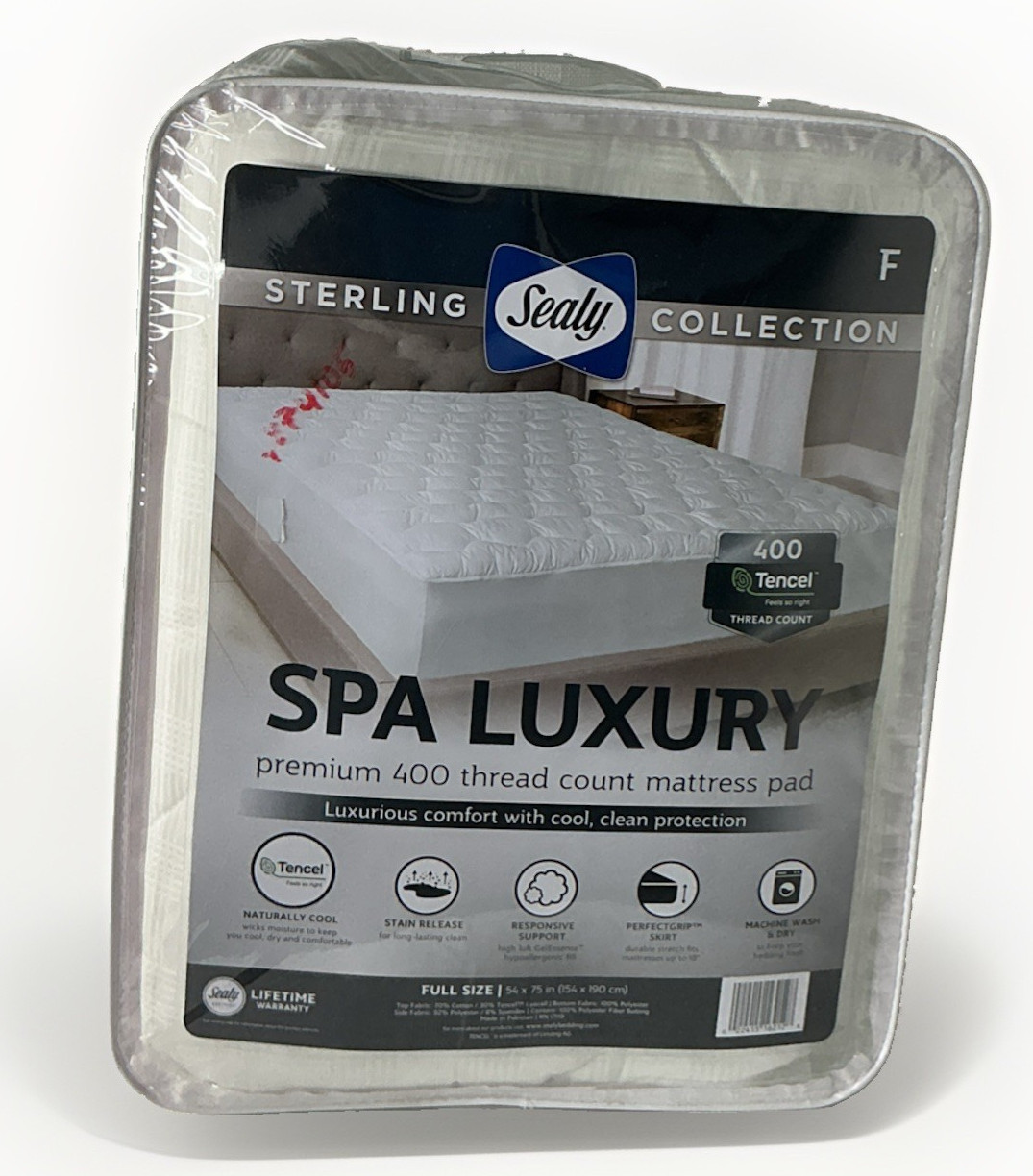 Sealy Sterling Collection Spa Luxury 400 TC Mattress Pad Full Size