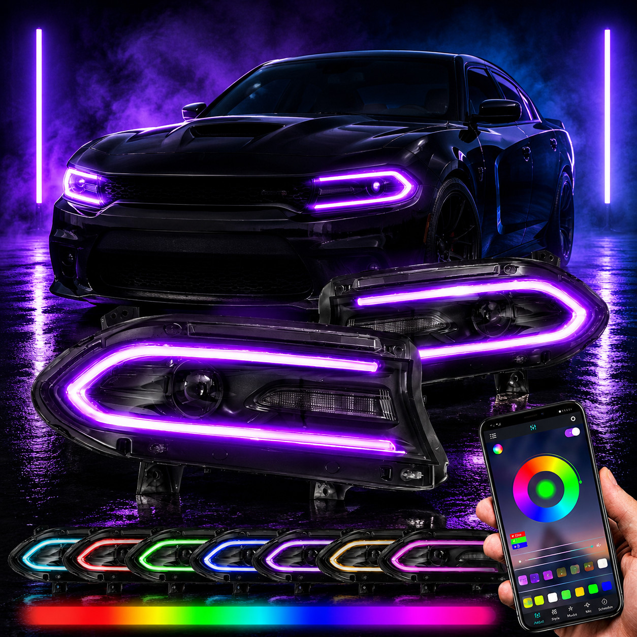 VLAND RGB LED Projector Headlights For 2015-2023 Dodge Charger Assembly Pair VLAND RGB LED Projector Headlights For 2015-2023 Dodge Charger Assembly Pair