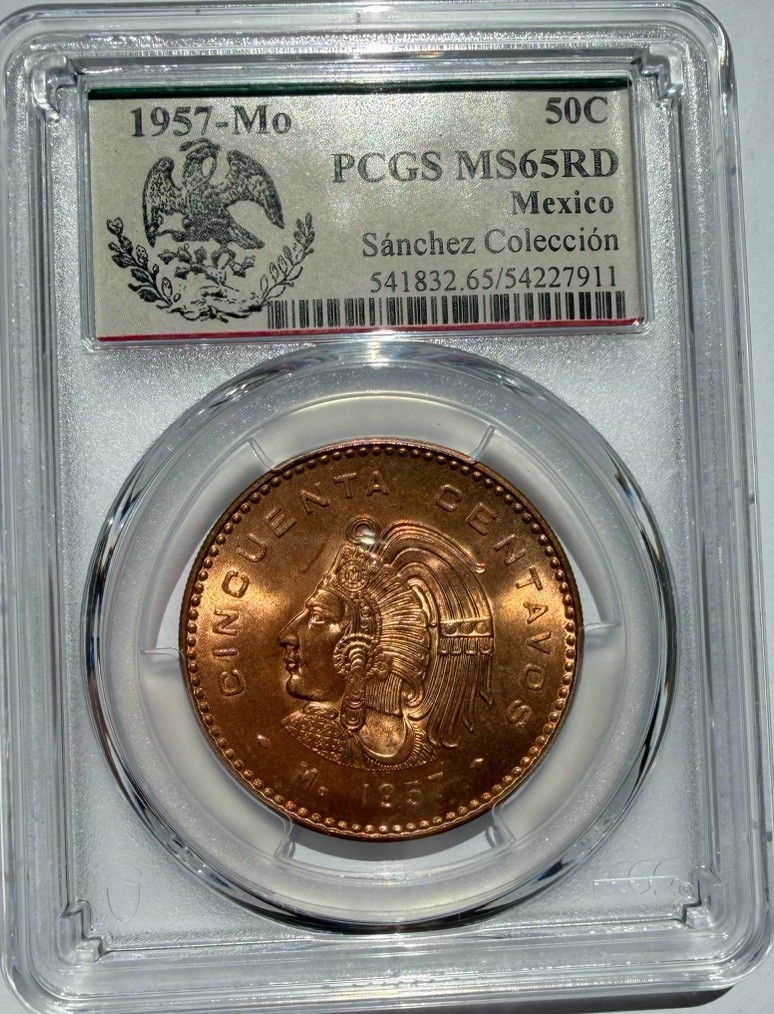 1957-Mo Mexico 50 Centavos PCGS MS65RD Sanchez Collection - Bright  Reds