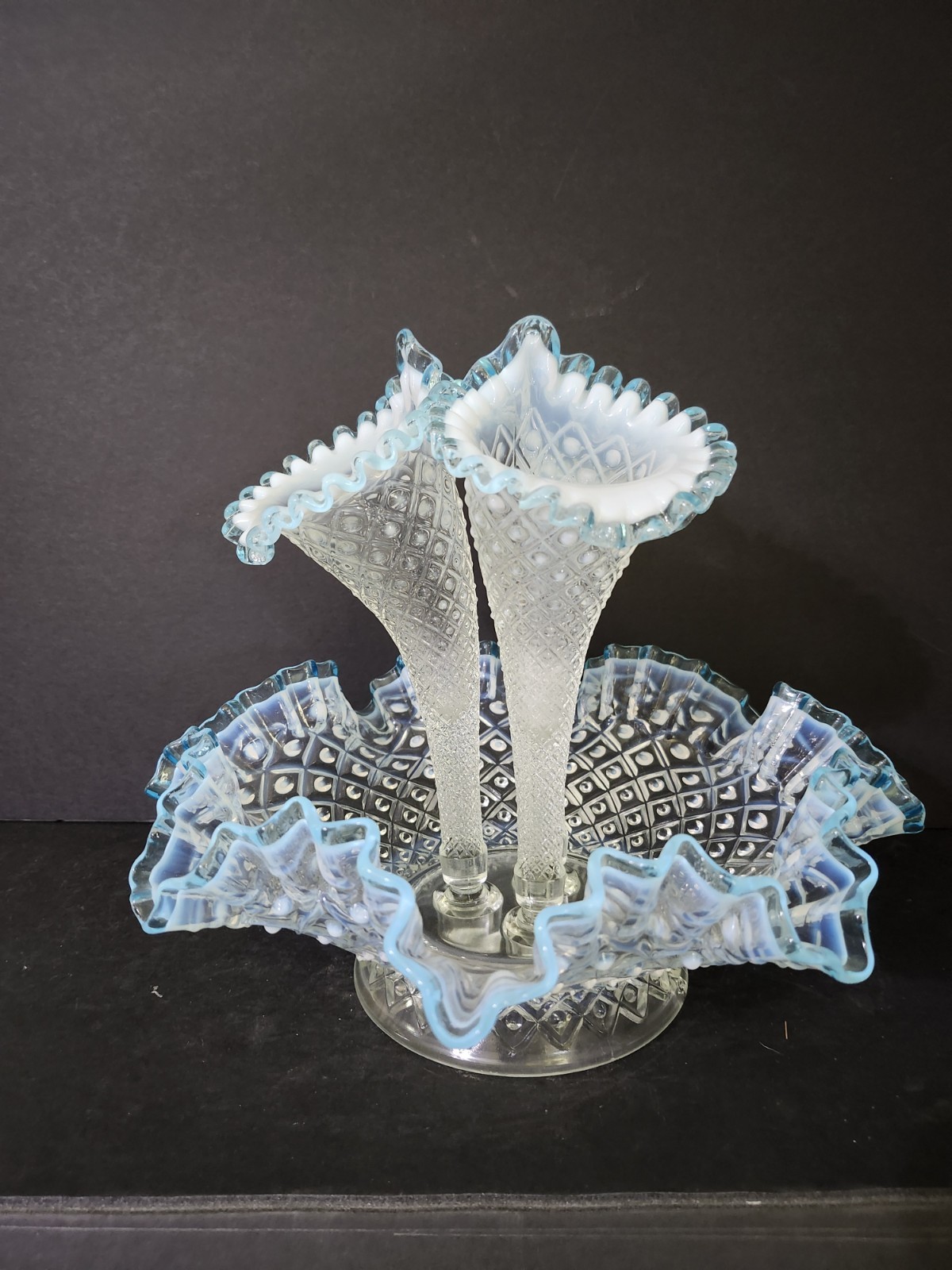 Vintage Fenton Diamond Lace Blue Opalescent 10\