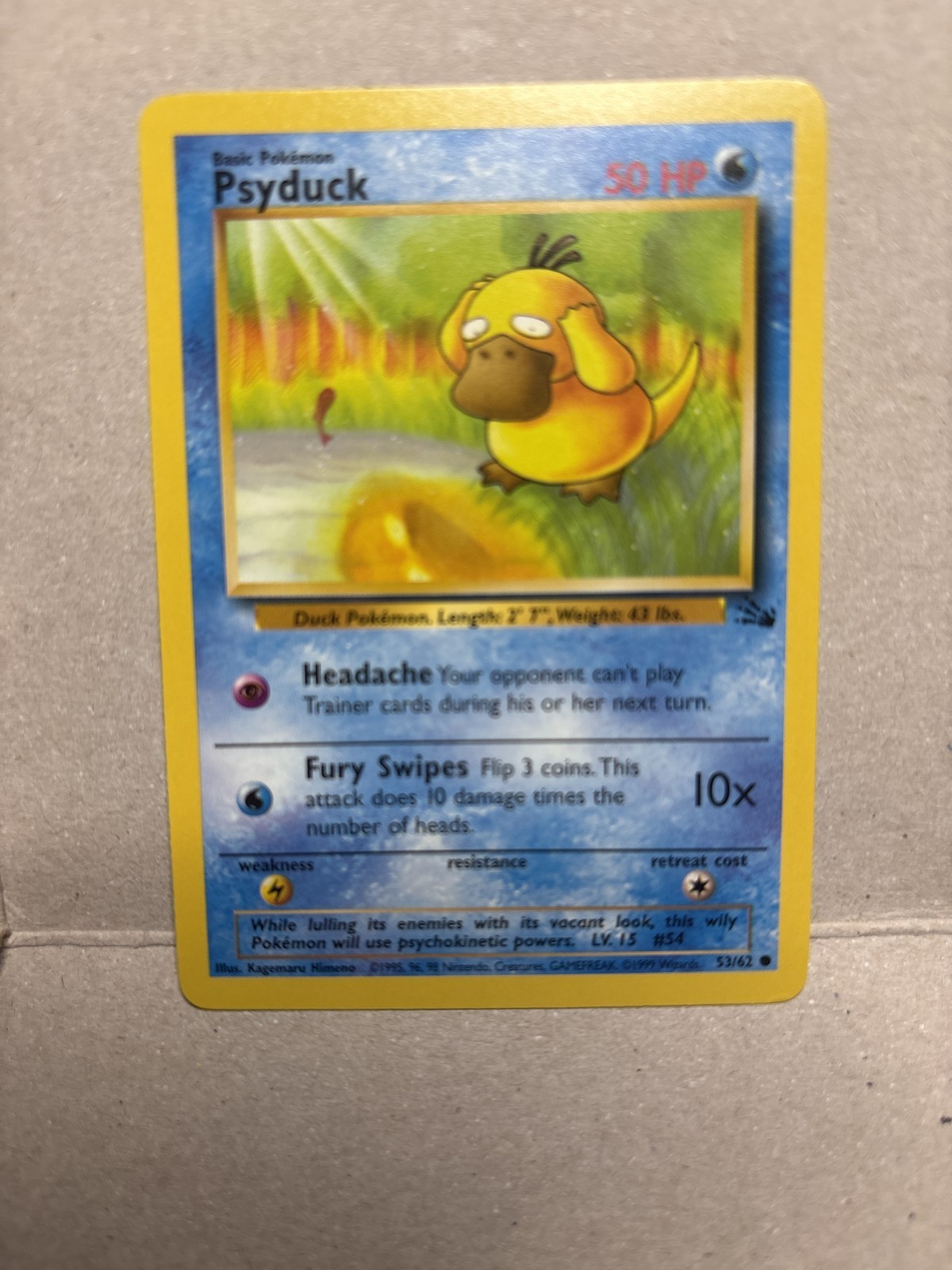 Psyduck 53/62 Common Fossil Unlimited Pokemon Card WOTC 1999 Vintage NM Psyduck 53/62 Common Fossil Unlimited Pokemon Card WOTC 1999 Vintage NM