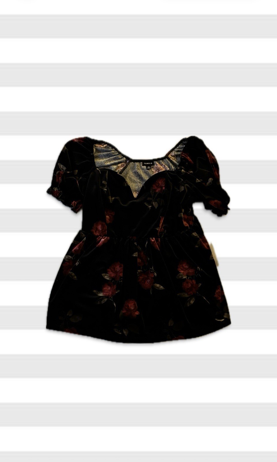 women’s plus size Torrid sweetheart neckline black velvet babydoll top