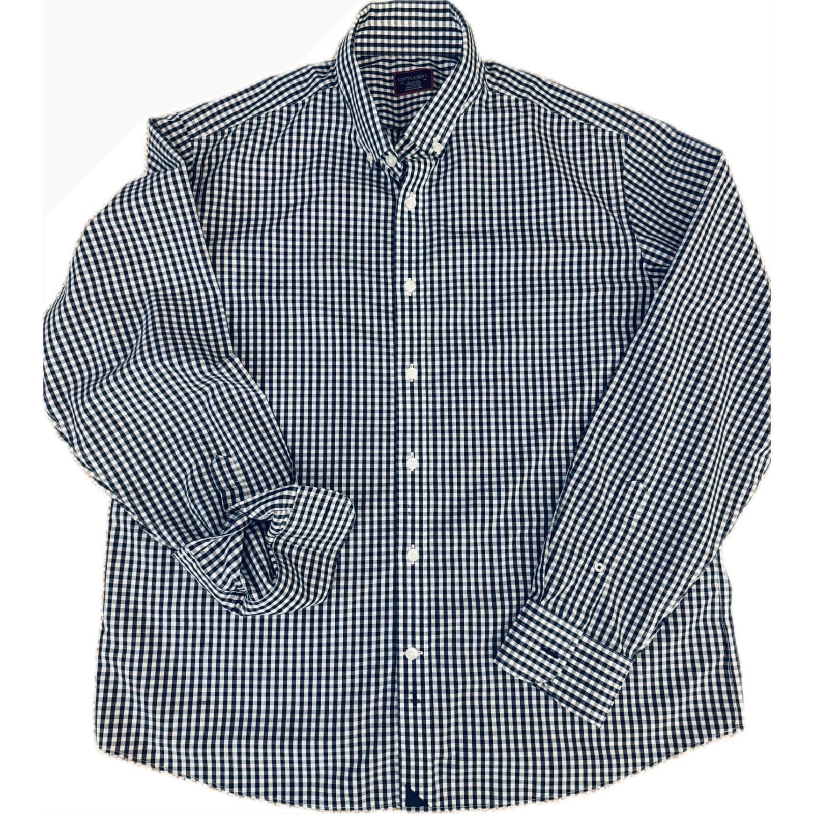 UNTUCKit Mens XL Gingham Button Down Shirt Navy White Wrinkle Free Cotton UNTUCKit Mens XL Gingham Button Down Shirt Navy White Wrinkle Free Cotton