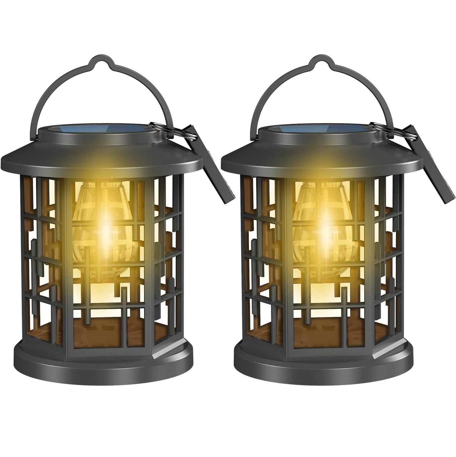 2 Pack Solar Powered Waterproof Outdoor Hanging Lanterns - Warm White Solar LED 2 Pack Solar Powered Waterproof Outdoor Hanging Lanterns - Warm White Solar LED
