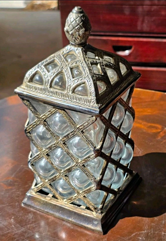 Vintage Mid-Century Brass Caged Bubble Glass Apothecary Jar Vintage Mid-Century Brass Caged Bubble Glass Apothecary Jar