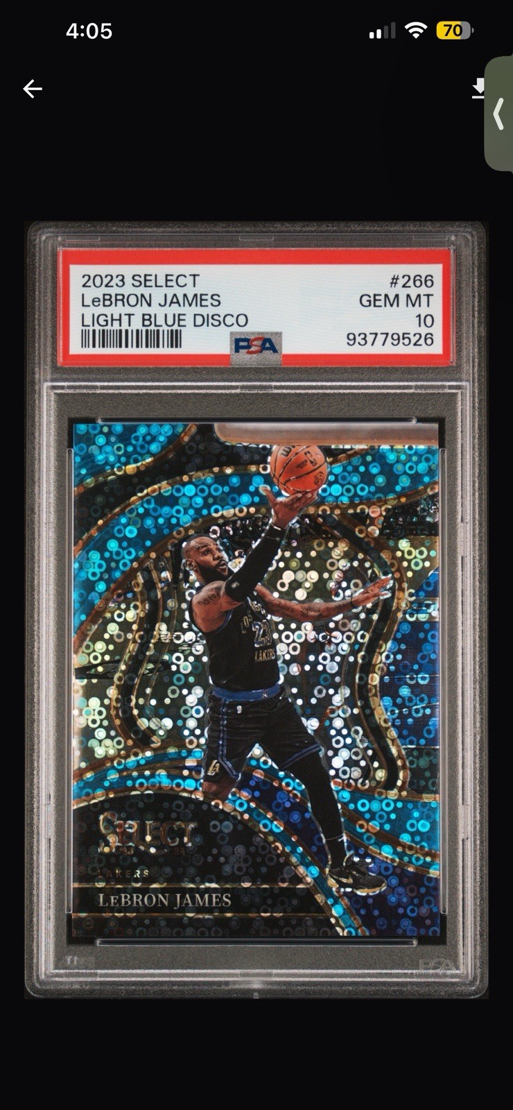 Panini 2023-24 Select Courtside LeBron James #266 Light Blue Disco /99 PSA 10 Panini 2023-24 Select Courtside LeBron James #266 Light Blue Disco /99 PSA 10