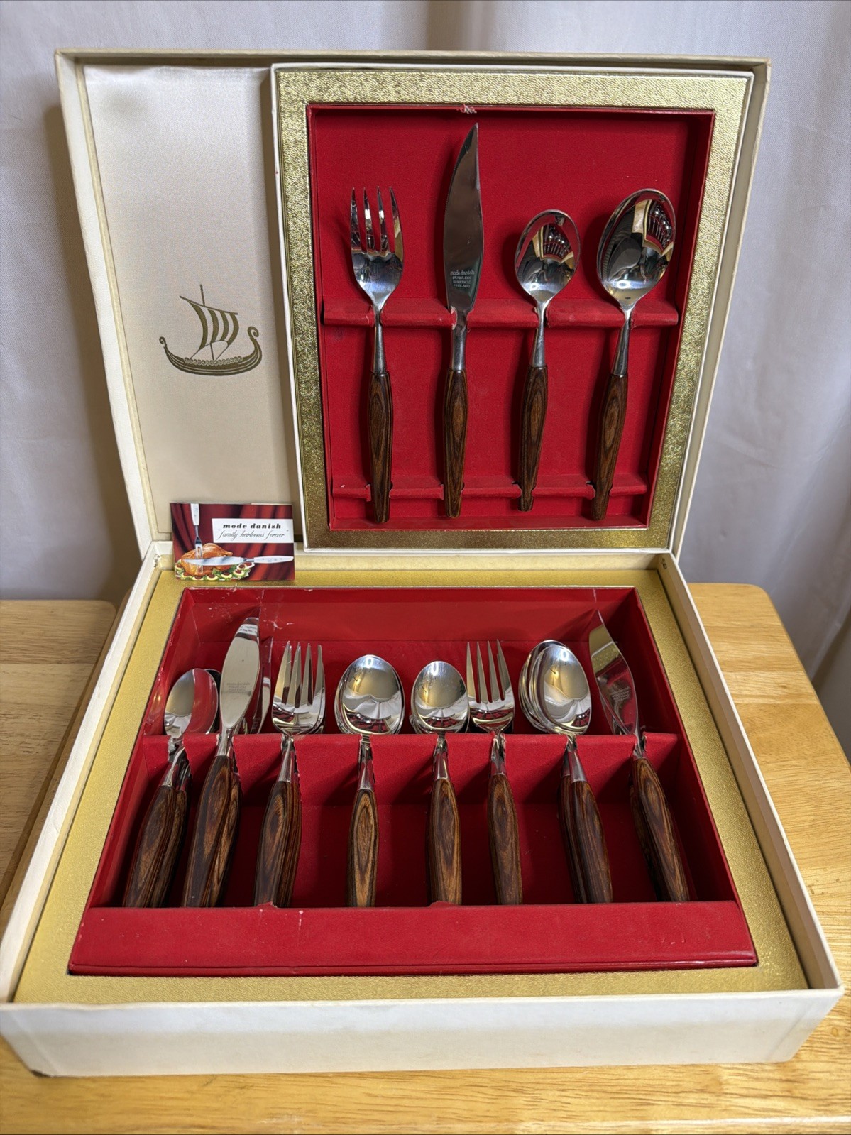 VTG Mode Danish Flatware Set Teak Wood Stainless Steel Sheffield England Japan