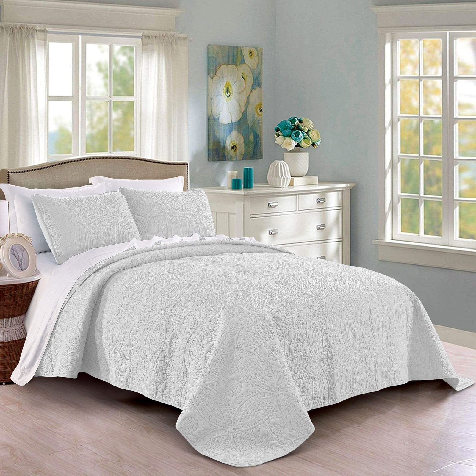 Pure Bedding Q1-QUEEN-WH Quilt Set Queen White - 3 Piece Includes 1 Quilt 2 Pure Bedding Q1-QUEEN-WH Quilt Set Queen White - 3 Piece Includes 1 Quilt 2