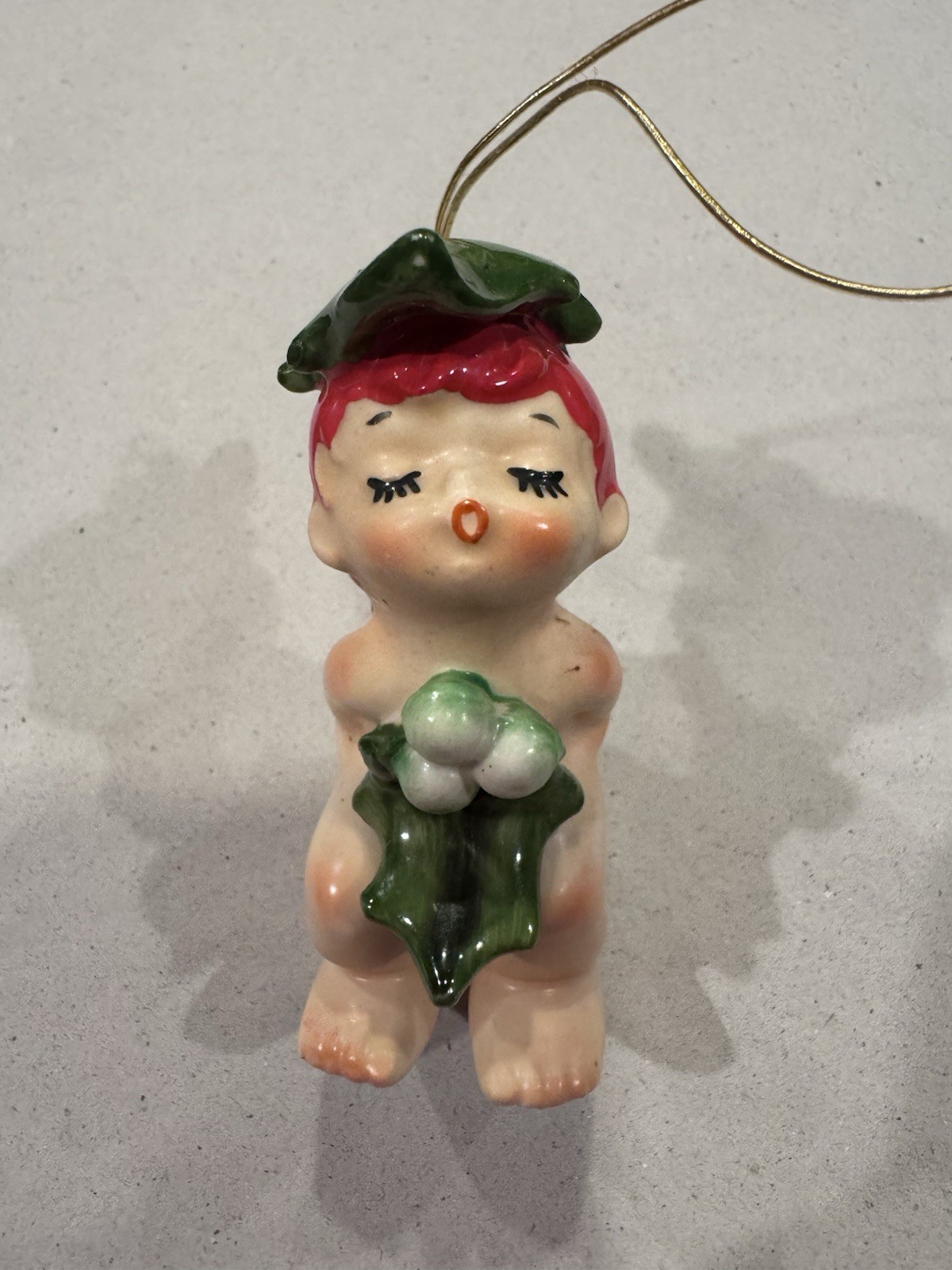 Vintage Lefton Mistletoe Holly Berry Pixie Christmas Kissing Ornament Vintage Lefton Mistletoe Holly Berry Pixie Christmas Kissing Ornament