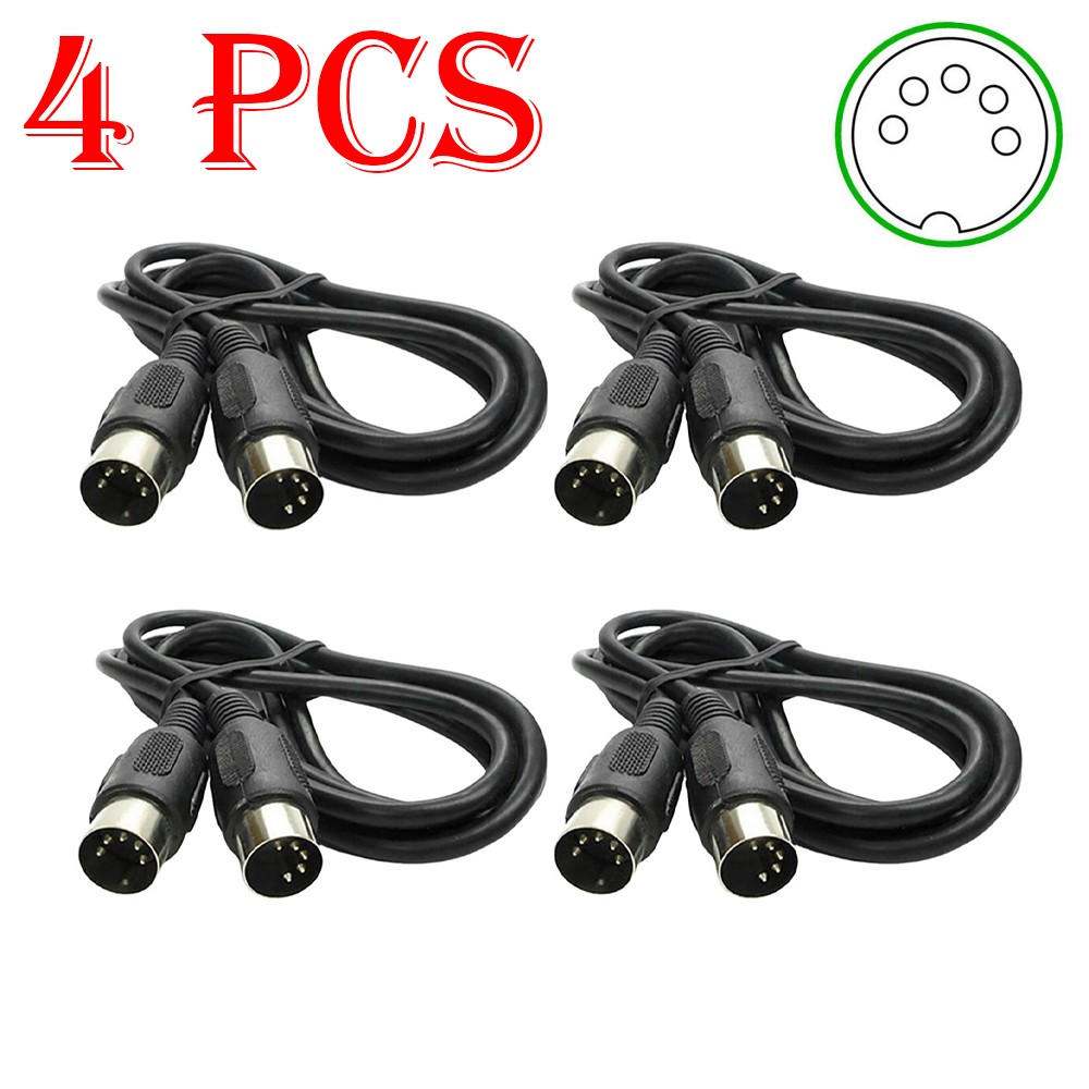 4Pack MIDI Cable 3 ft Male to Male 5 Pin DIN Plugs RoHS  Black
