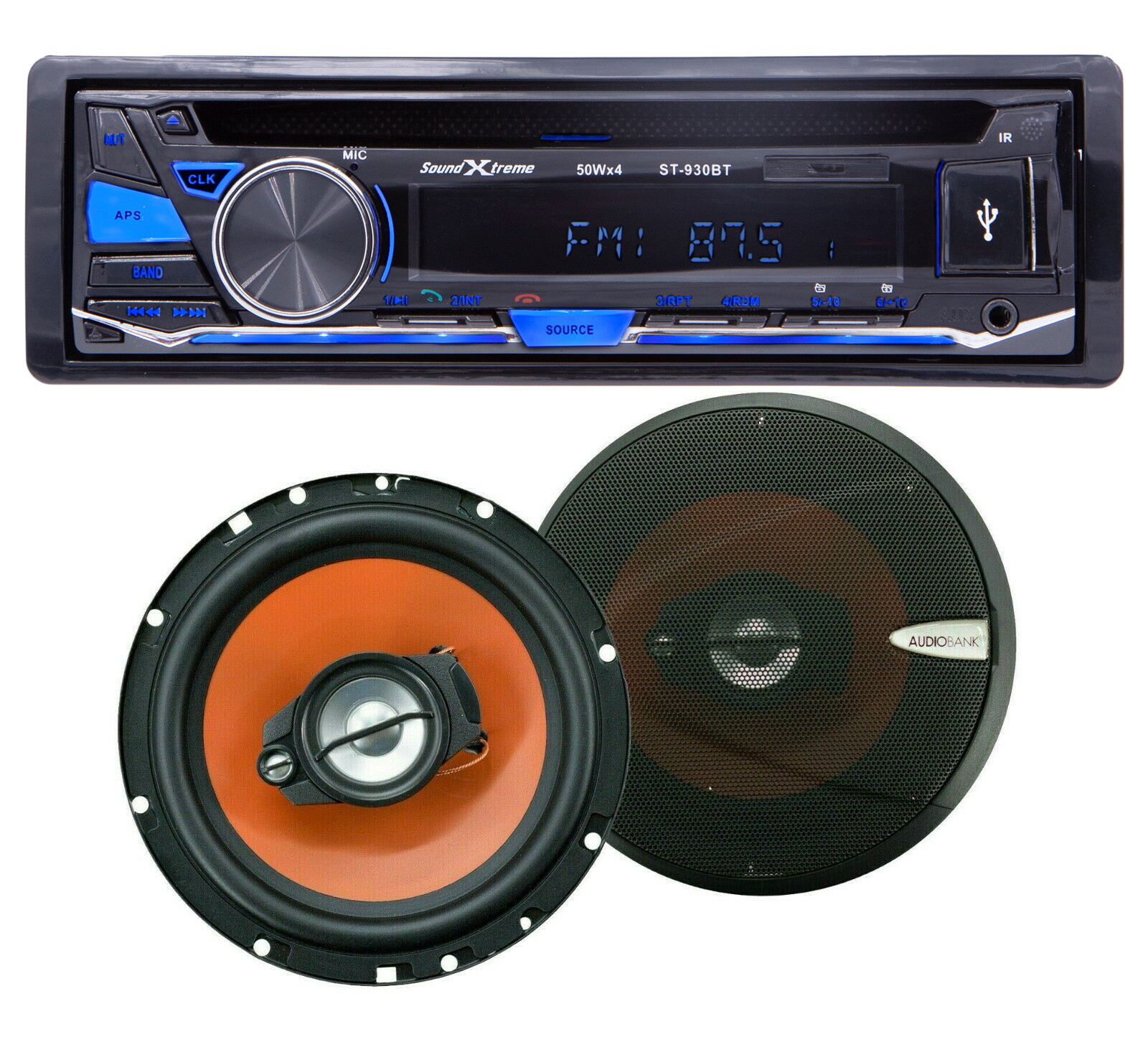 SoundXtreme Car Audio CD AM FM SD USB Bluetooth Receiver +2x 600W 6.5\
