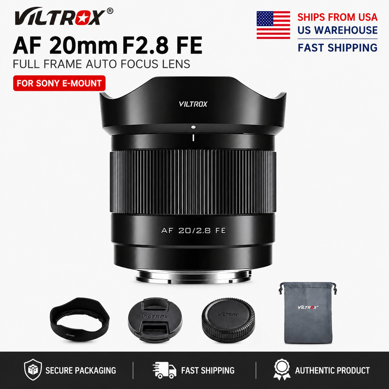 VILTROX 20mm F2.8 Auto Focus STM Full Frame Prime Lens for Sony E-Mount Cameras