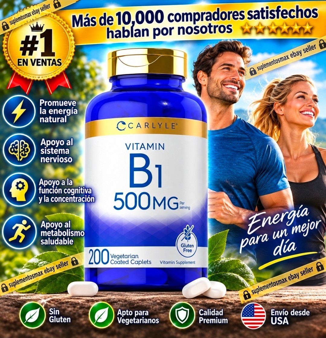 Vitamina B1 Tiamina 500mg con Calcio 200 Capletas Suministro 100 Días