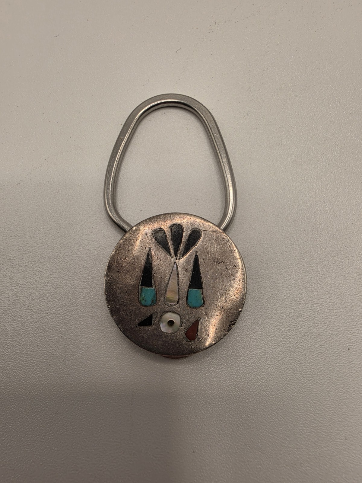 Vintage Zuni Thunderbird Multi Stone Inlay Silver Keychain Vintage Zuni Thunderbird Multi Stone Inlay Silver Keychain
