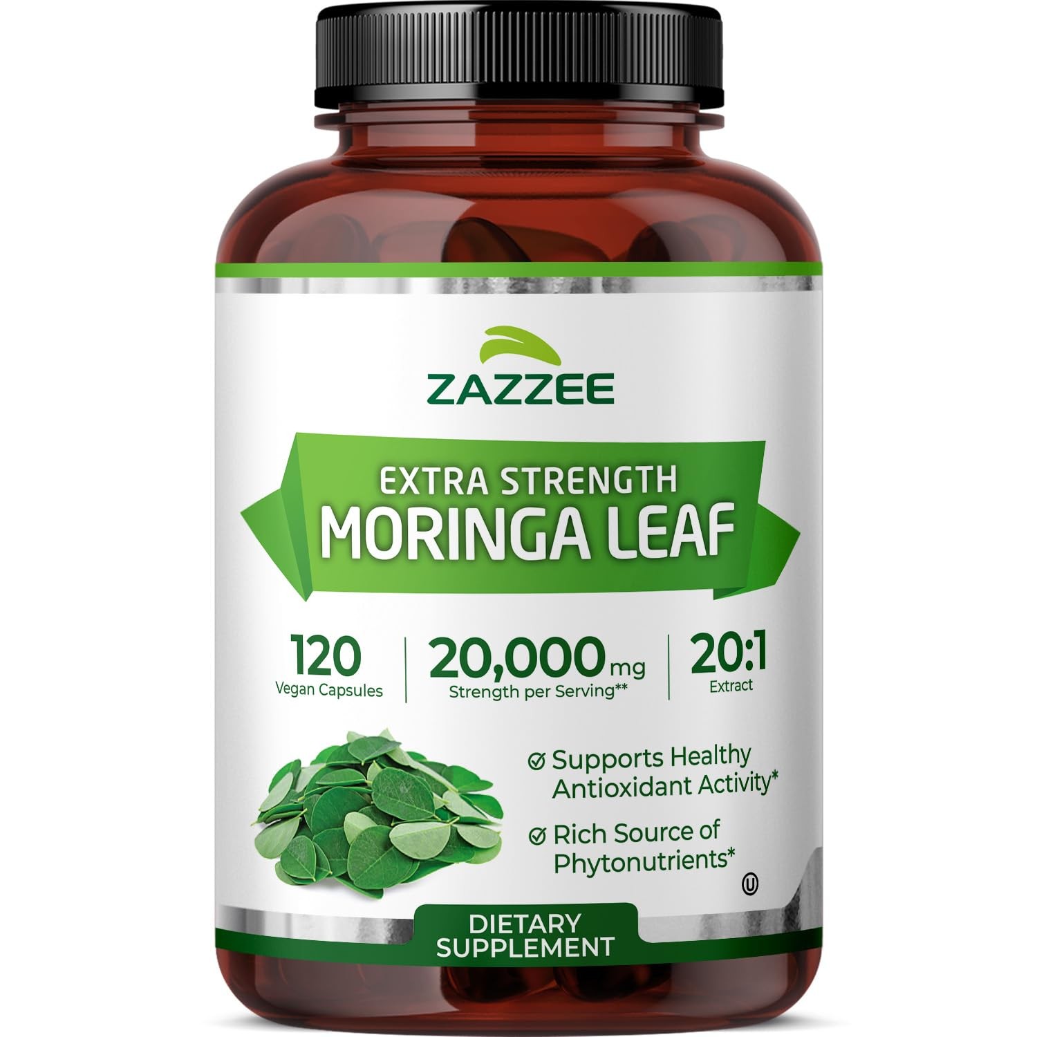 Organic Moringa 20:1 Extract, 20,000 mg Strength, 120 Vegan Capsules, Kosher Organic Moringa 20:1 Extract, 20,000 mg Strength, 120 Vegan Capsules, Kosher