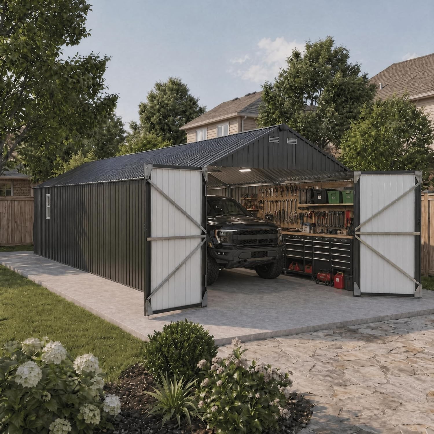 12x25' Metal Garage Shed CarPort Vertical Steel Roof Outdoor Garage Shed Shelter