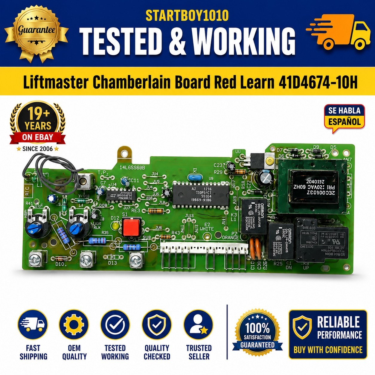 LiftMaster Chamberlain 41D4674-10H Circuit Board 🟥 Red Learn Button OEM Tested