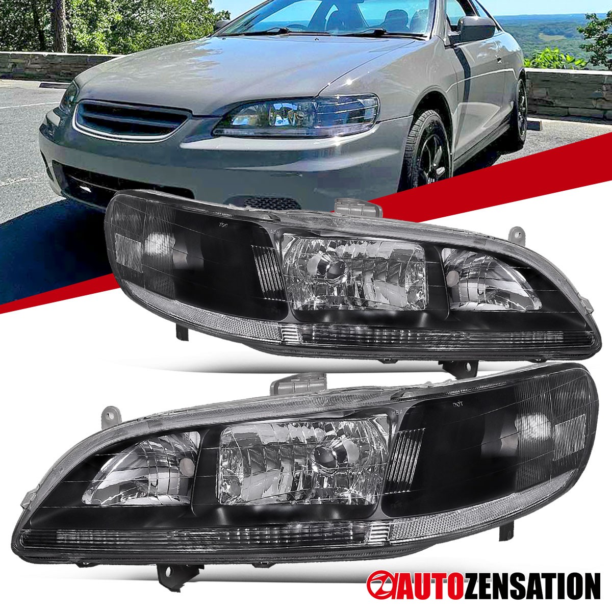 Fit 1998-2002 Honda Accord 2/4Dr Black Headlights Head Lamps Left+Right 98-02