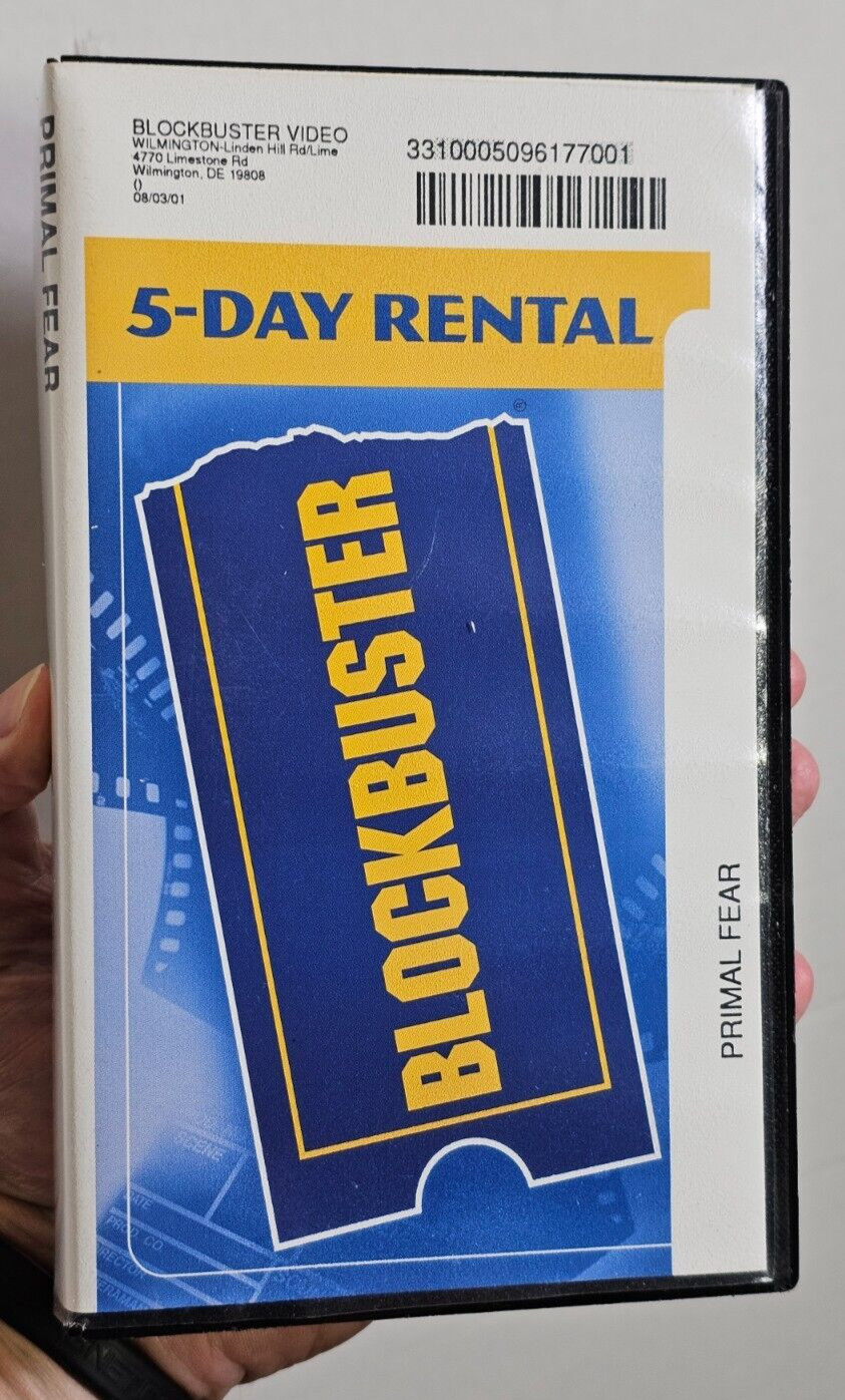 PRIMAL FEAR VHS 1996 BLOCKBUSTER 5 DAY RENTAL CASSETTE