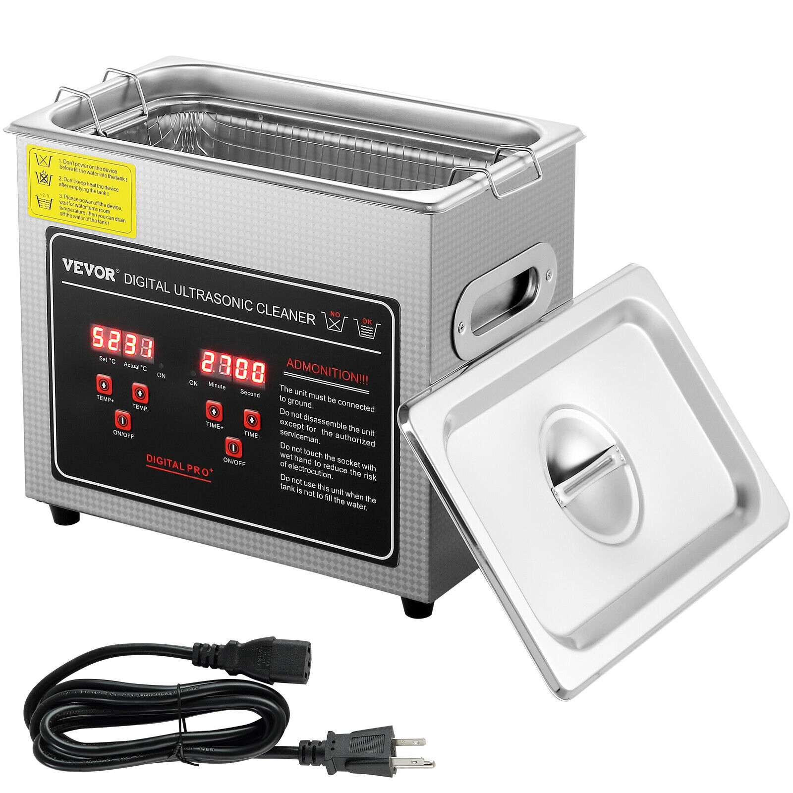 VEVOR 3L Ultrasonic Cleaner with Timer Heating Machine Digital Sonic Cleaner