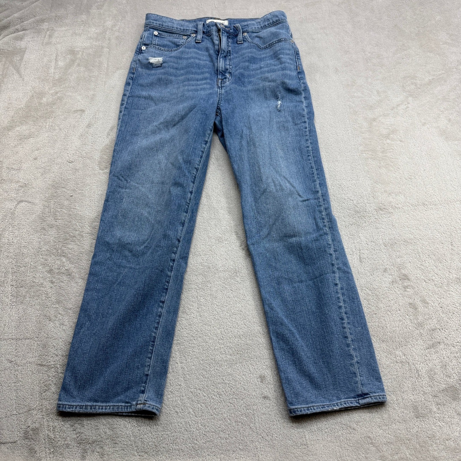 Madewell Classic Straight Jeans Women 28 Blue Distressed Hi Rise Everyday Denim
