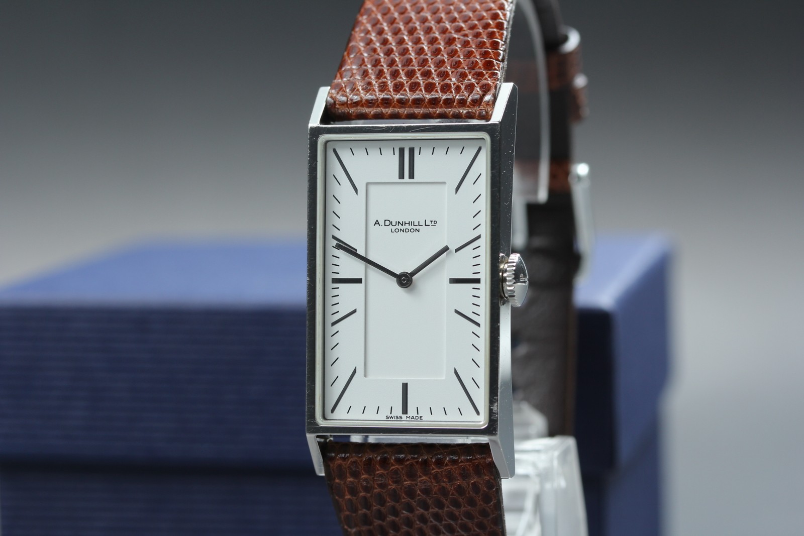 [Exc+5] Vintage Dunhill Wafer 8036 Tank Silver 22mm Quartz Men\'s Dress Watch