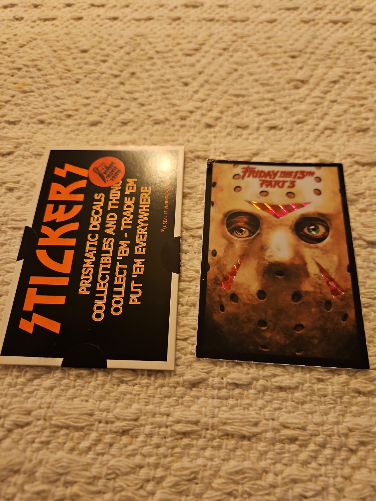 Vtg 80's 90's Friday The 13th Jason Part 3 Prism Vending Machine Sticker Horror. Vtg 80's 90's Friday The 13th Jason Part 3 Prism Vending Machine Sticker Horror.