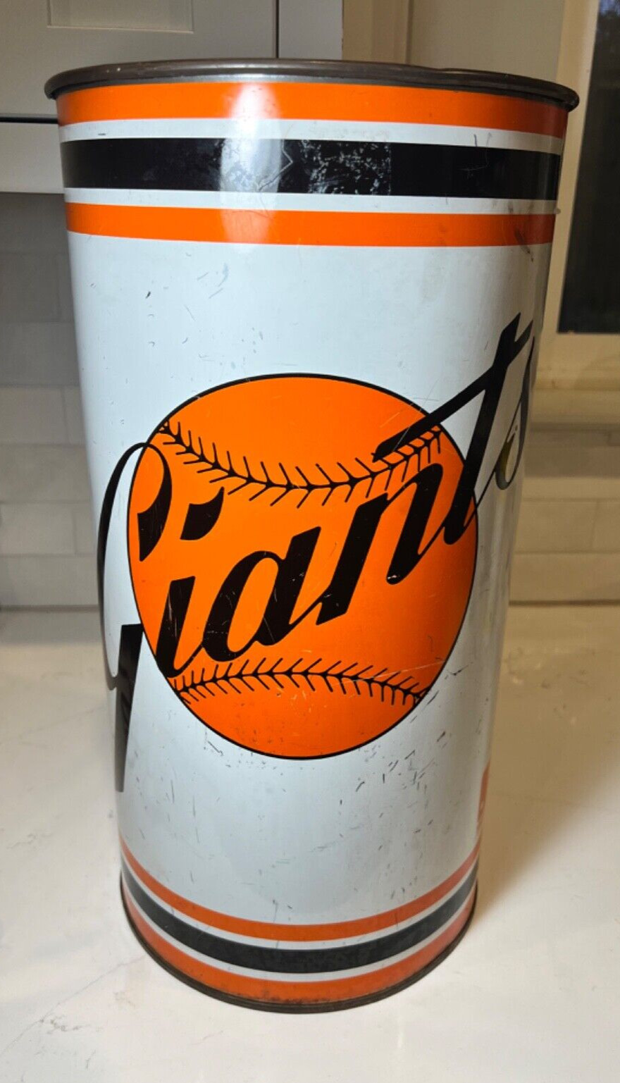 Vintage 1968 S.F. Giants Major League Baseball Promotion Tin Trash Can Waste Bin