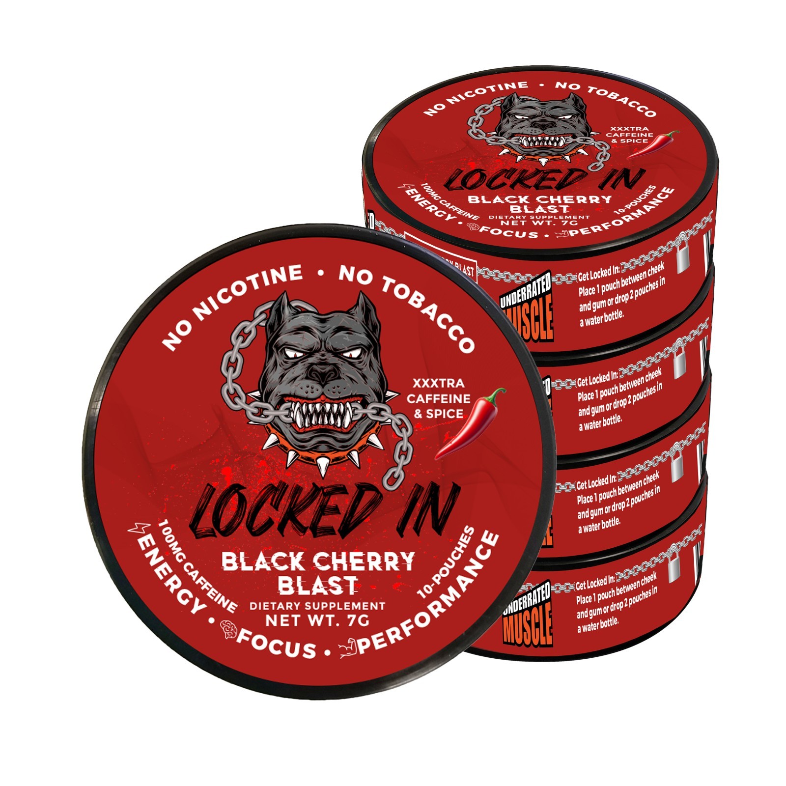 Locked In - Caffeine Nootropic Energy Pouches -  Black Cherry Blast- 5 Pack