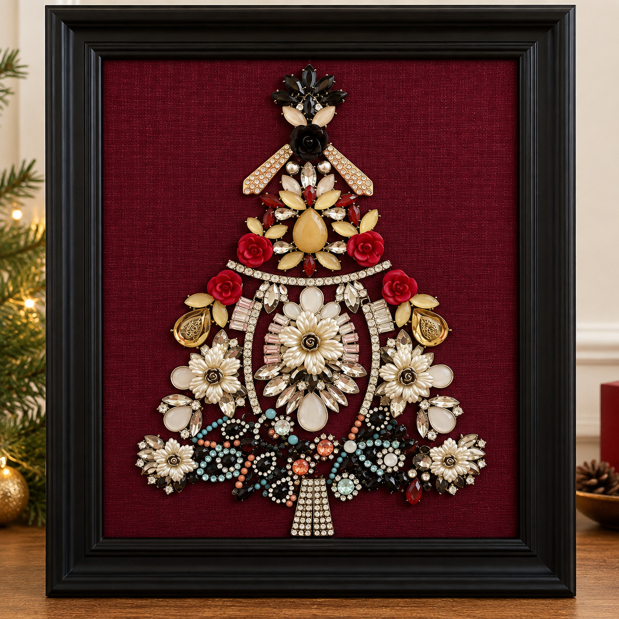 Handcrafted Vintage Jewelry Christmas Tree – Framed Wall Art 8.5x11 - p