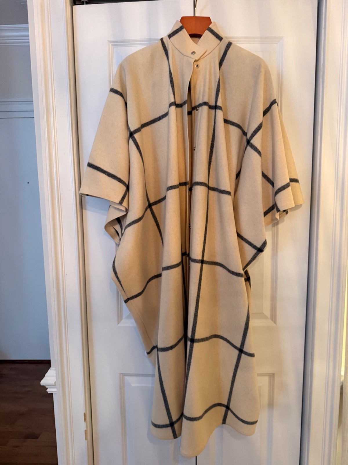 Vuokko vintage Windowpane 1970s boiled wool cape