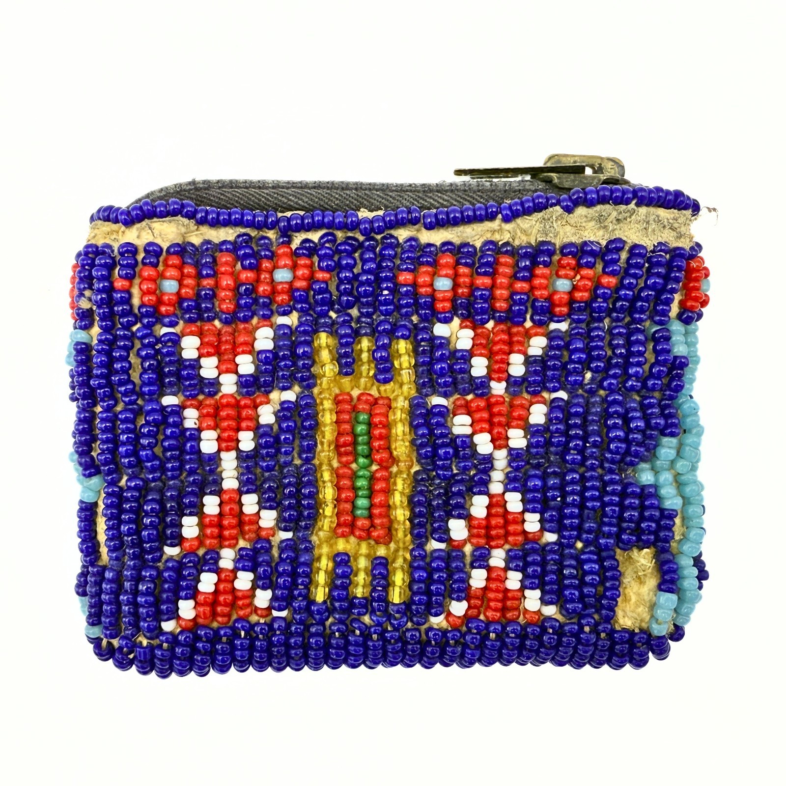 Antique Native American Collectible Cobalt Blue Glass Seed Beads Coin Purse