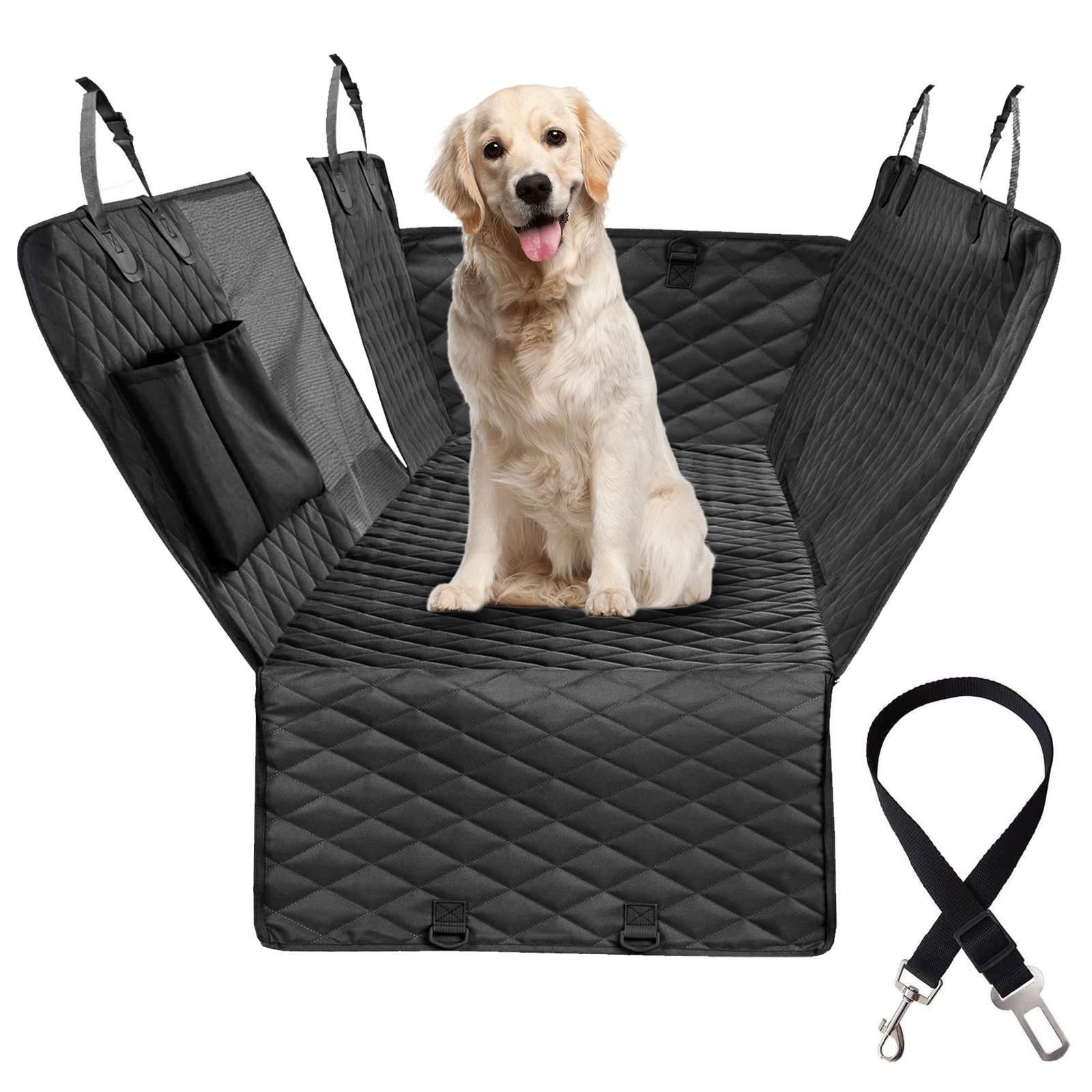 Dog Car Back Seat Cover Waterproof Nonslip Hammock w/ Side Flaps for SUV Truck