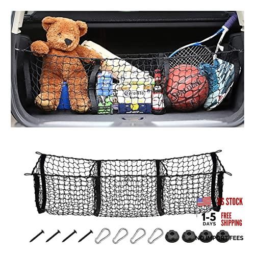 3-Pocket Car Trunk Cargo Net with Carabiners 43.3\