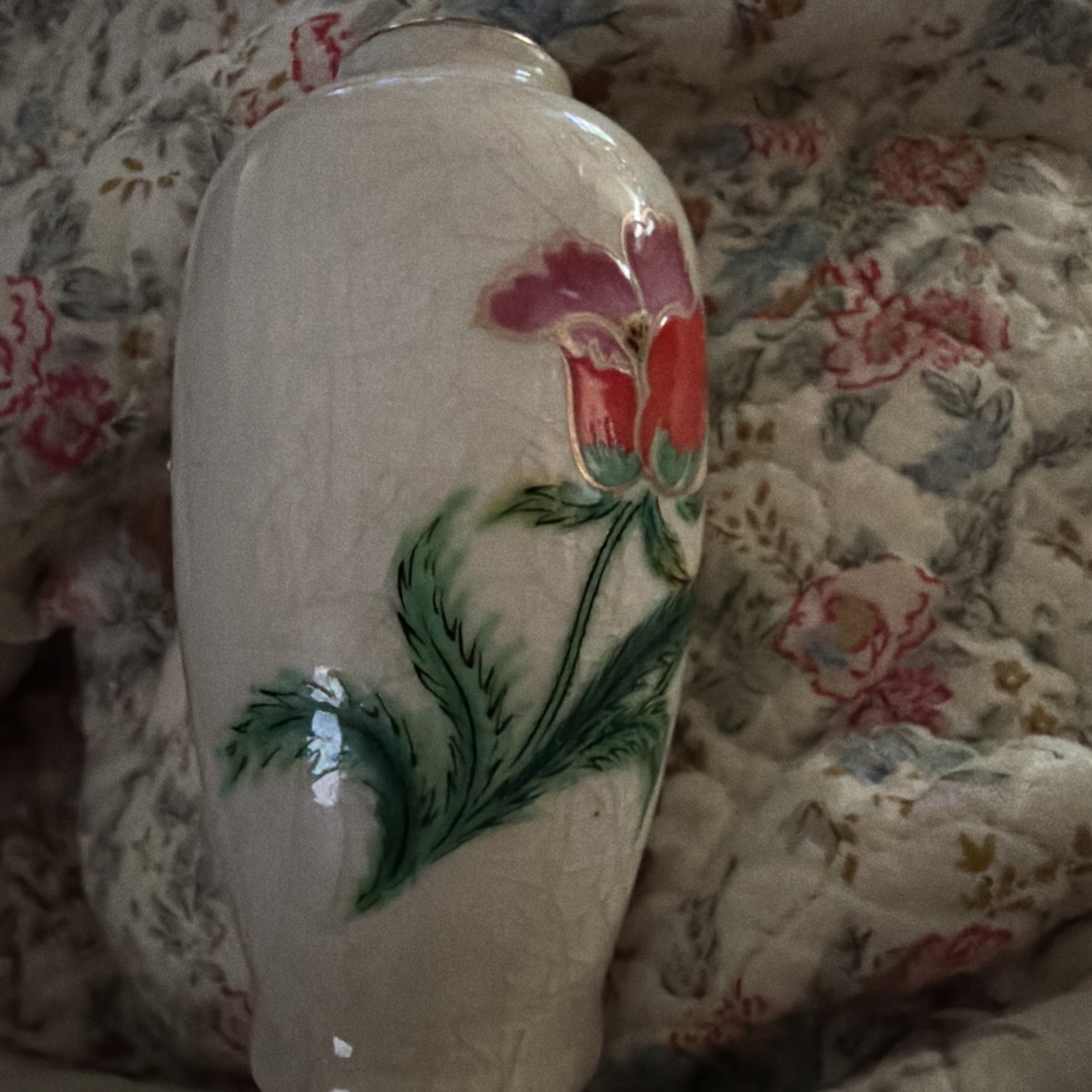Vintage Mini Crackle Glaze Bud Vase, Vibrant Poppy Pattern, Hand Painted 4'' Vintage Mini Crackle Glaze Bud Vase, Vibrant Poppy Pattern, Hand Painted 4''
