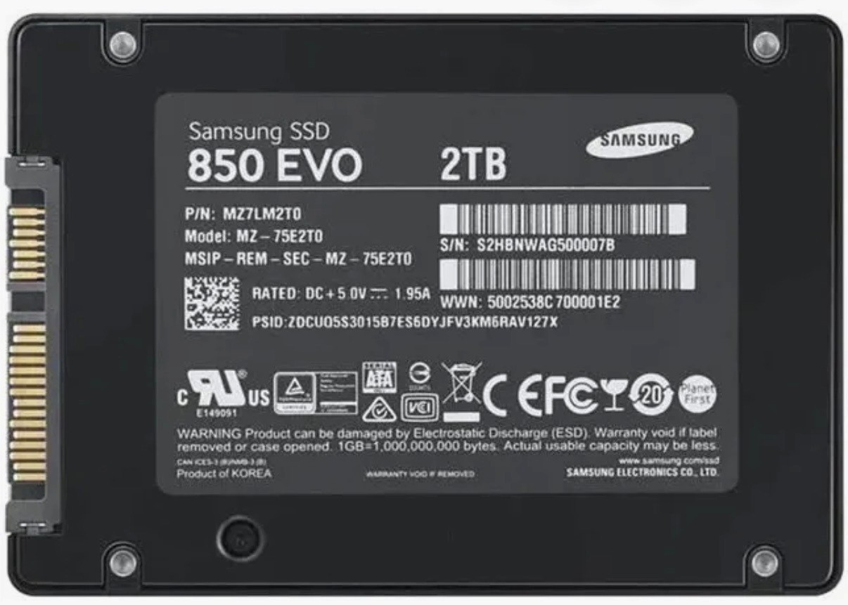 Samsung SSD 850 EVO 2 TB, Internal, 2.5 inch SSD MZ-75E2T0B Wear Life 90%+