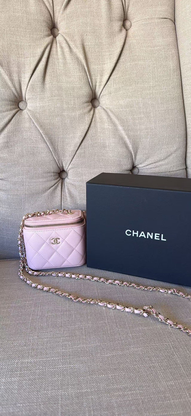 Light Pink Quilted Leather Mini Vanity Crossbody Bag, Boutique VIP Gift