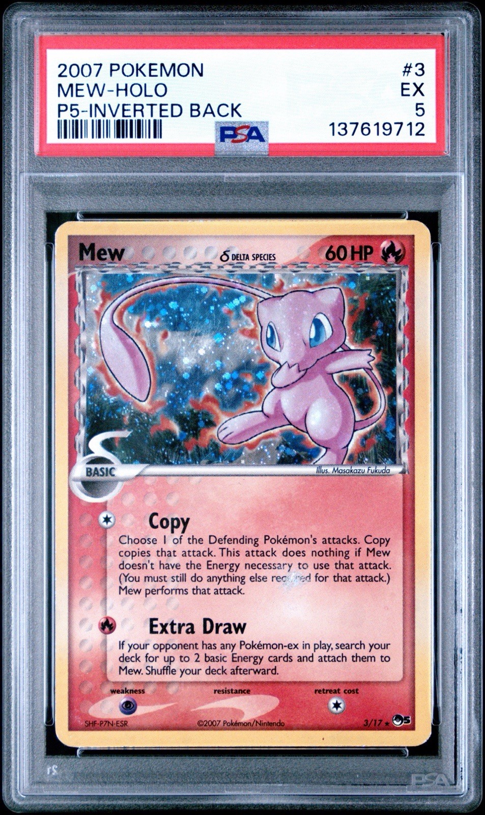 2007 Pokemon POP Series 5 Mew (Delta Species) Holo 3/17 PSA 5 Inverted Back 🌀 2007 Pokemon POP Series 5 Mew (Delta Species) Holo 3/17 PSA 5 Inverted Back 🌀