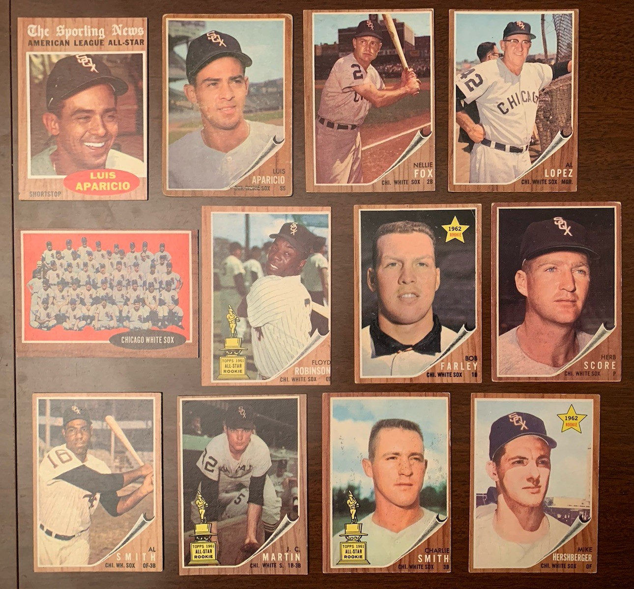 1962 Topps MLB BASEBALL Cards CHICAGO WHITE SOX+Aparicio/Fox/Stars(12)/High+Lo#s 1962 Topps MLB BASEBALL Cards CHICAGO WHITE SOX+Aparicio/Fox/Stars(12)/High+Lo#s