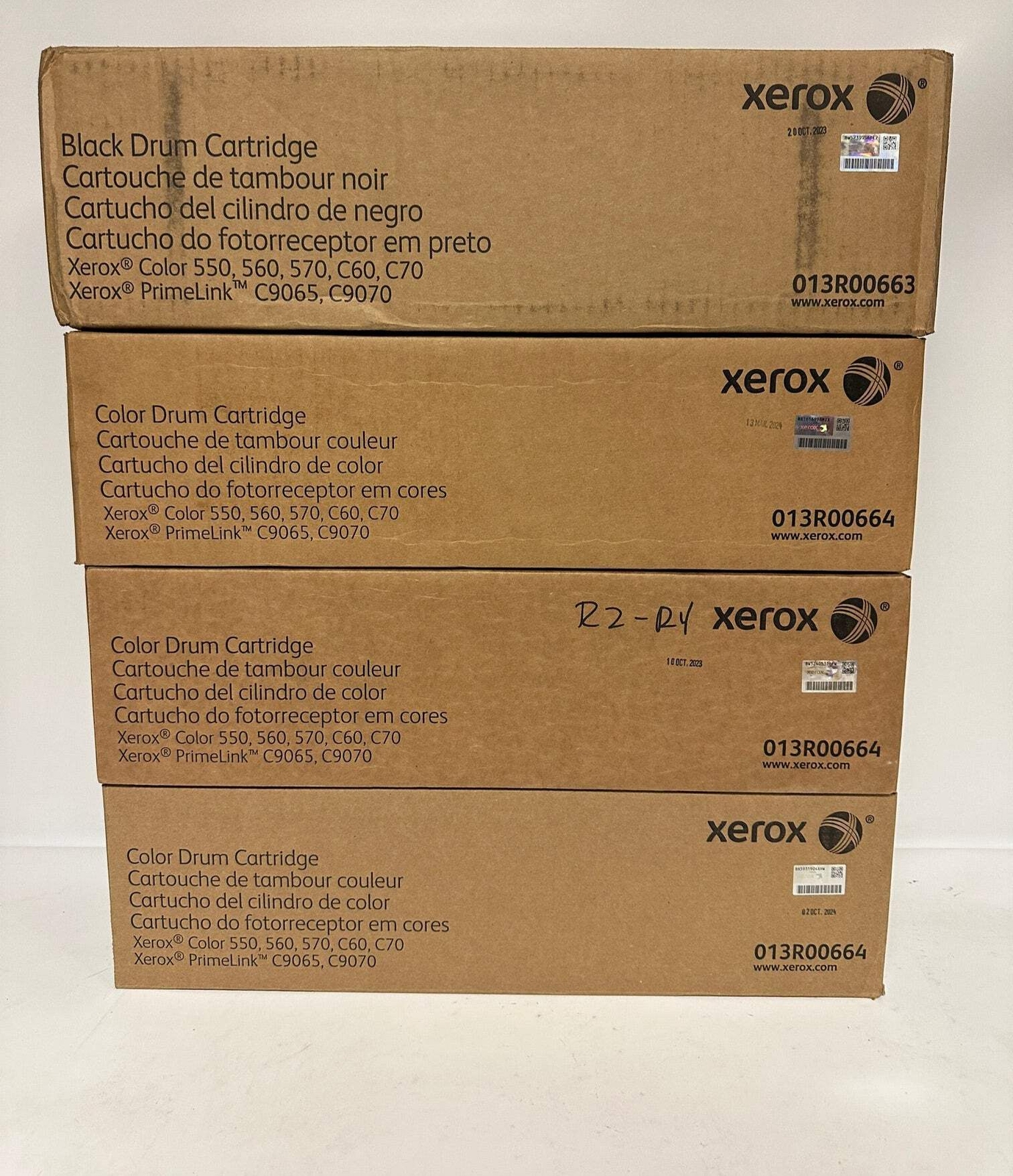 4 OEM Xerox C550,560,570,C60,C70 Drums 013R00663, 013R00664 (1 Black, 3 Color)