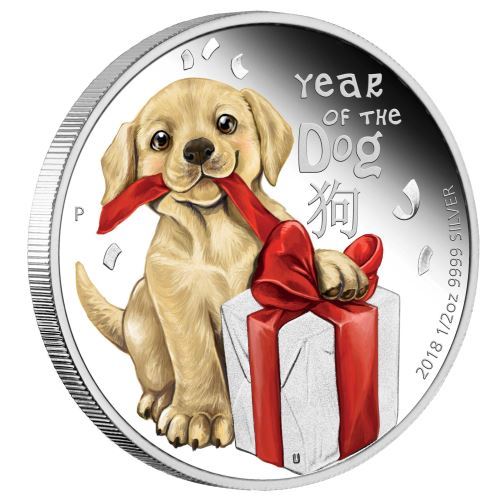 2018 Tuvalu BABY DOG 1/2 oz Silver Proof 50c Coin Lunar Year Colorized 2018 Tuvalu BABY DOG 1/2 oz Silver Proof 50c Coin Lunar Year Colorized