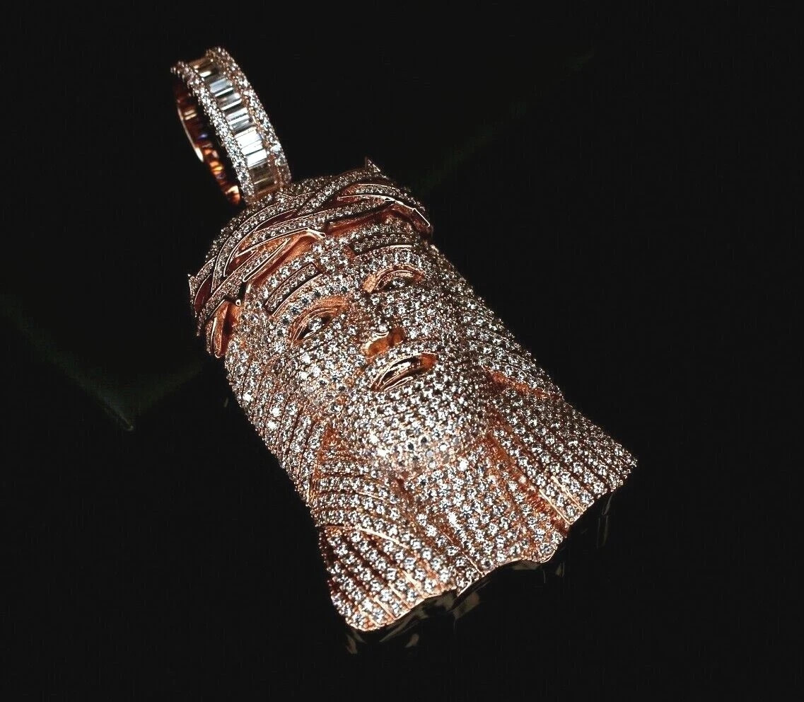 XXL Jesus Head Pendant 15ct VVS1 Lab BAGUETTE Sim Diamonds Bussdown 56g MASSIVE