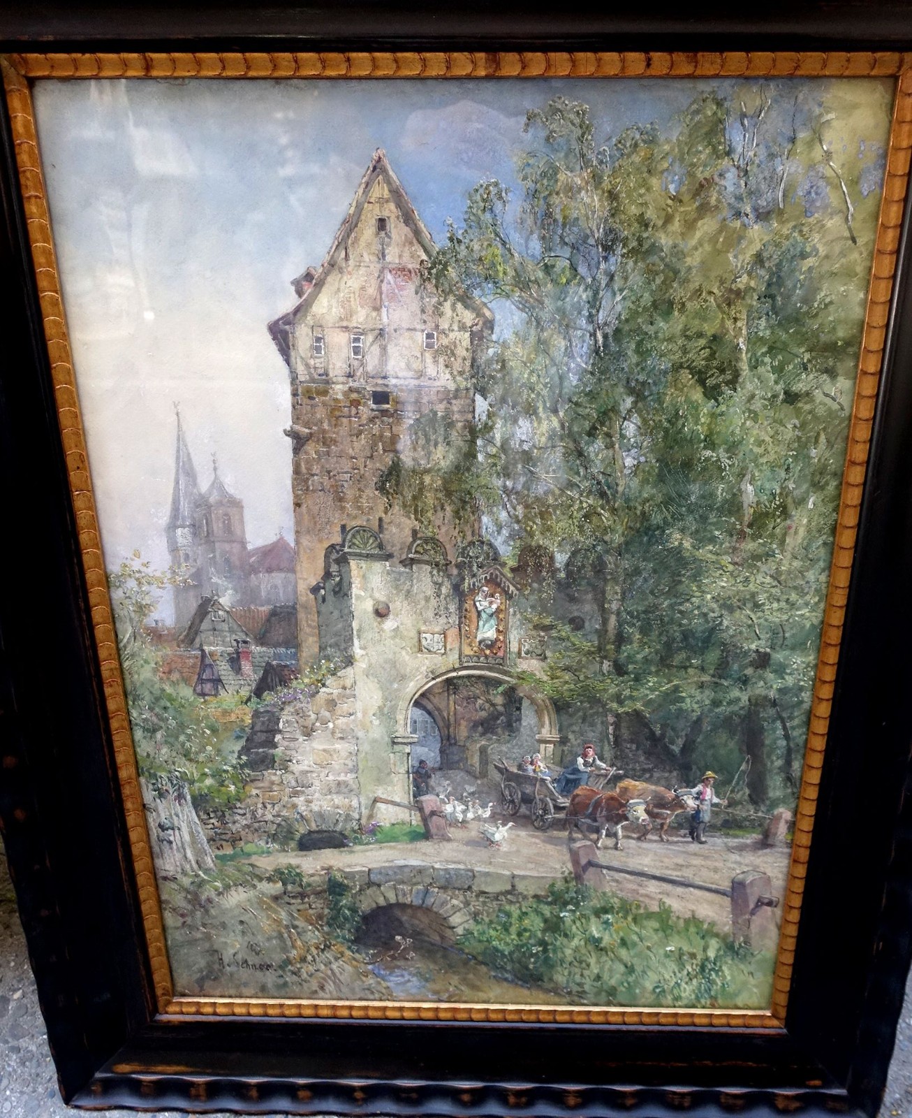 Rothenburg ob der Tauber – H. Snow. Large Original Watercolour Signed Circa 1900