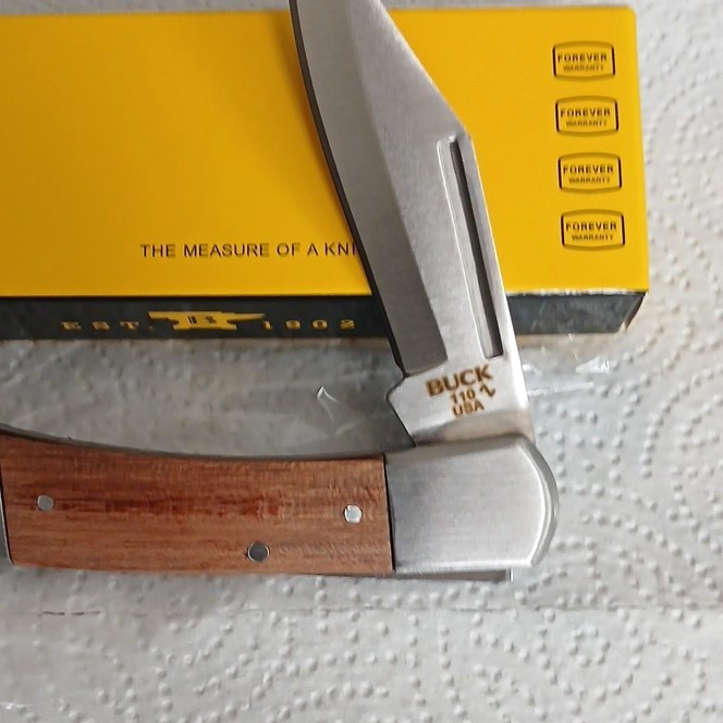 Buck 110 Folding Hunter Lockback Pocketknife Stainless Clip Plain Wood Handle Buck 110 Folding Hunter Lockback Pocketknife Stainless Clip Plain Wood Handle