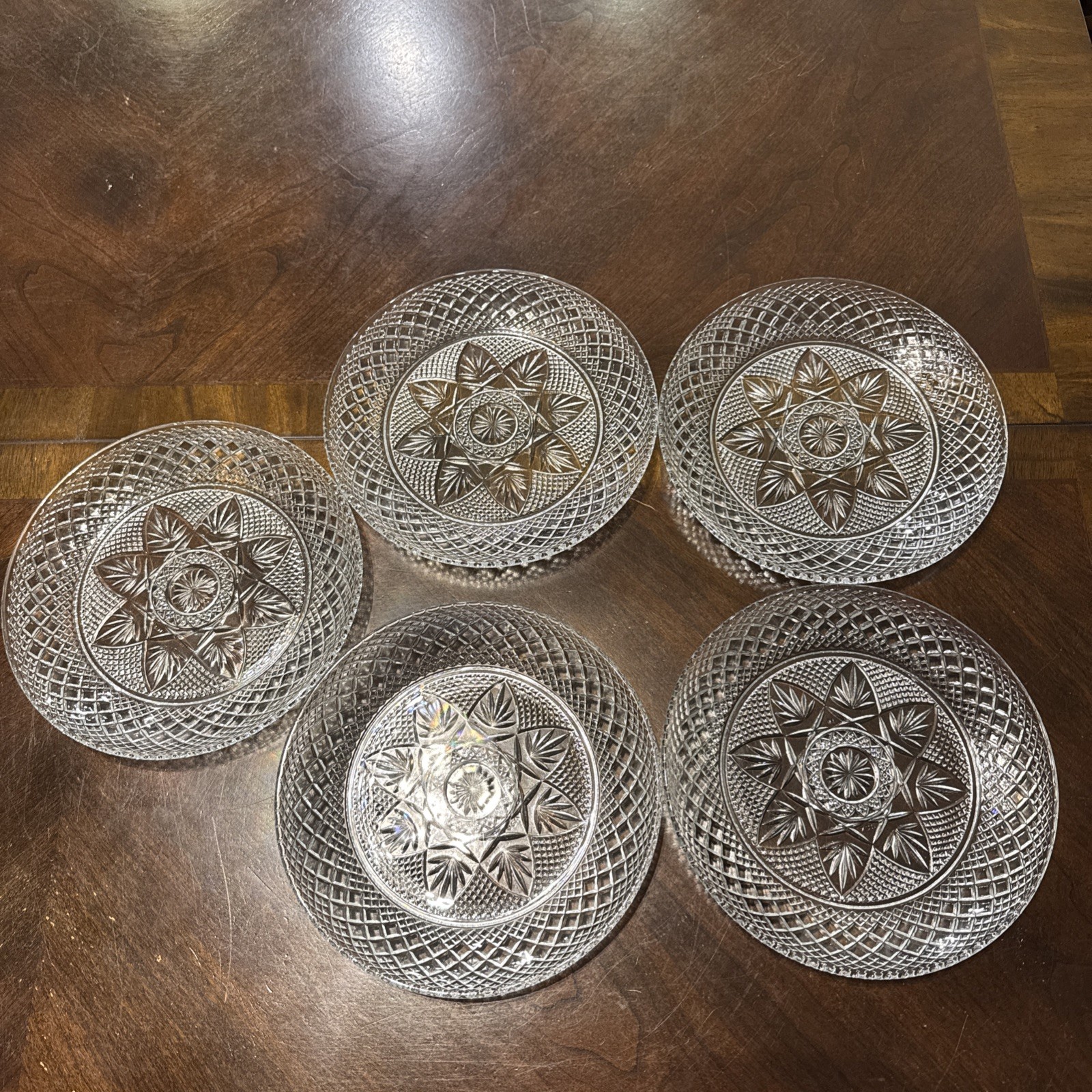5 CRISTAL D\'ARQUES DURAND ANTIQUE CLEAR LUNCHEON/ SALAD PLATE(s) NO KNOB CUTS