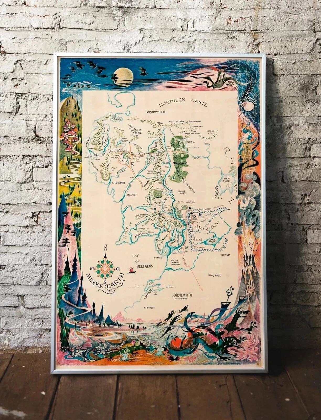 Middle Earth Fantasy Map Vintage Lord of Rings Style Poster