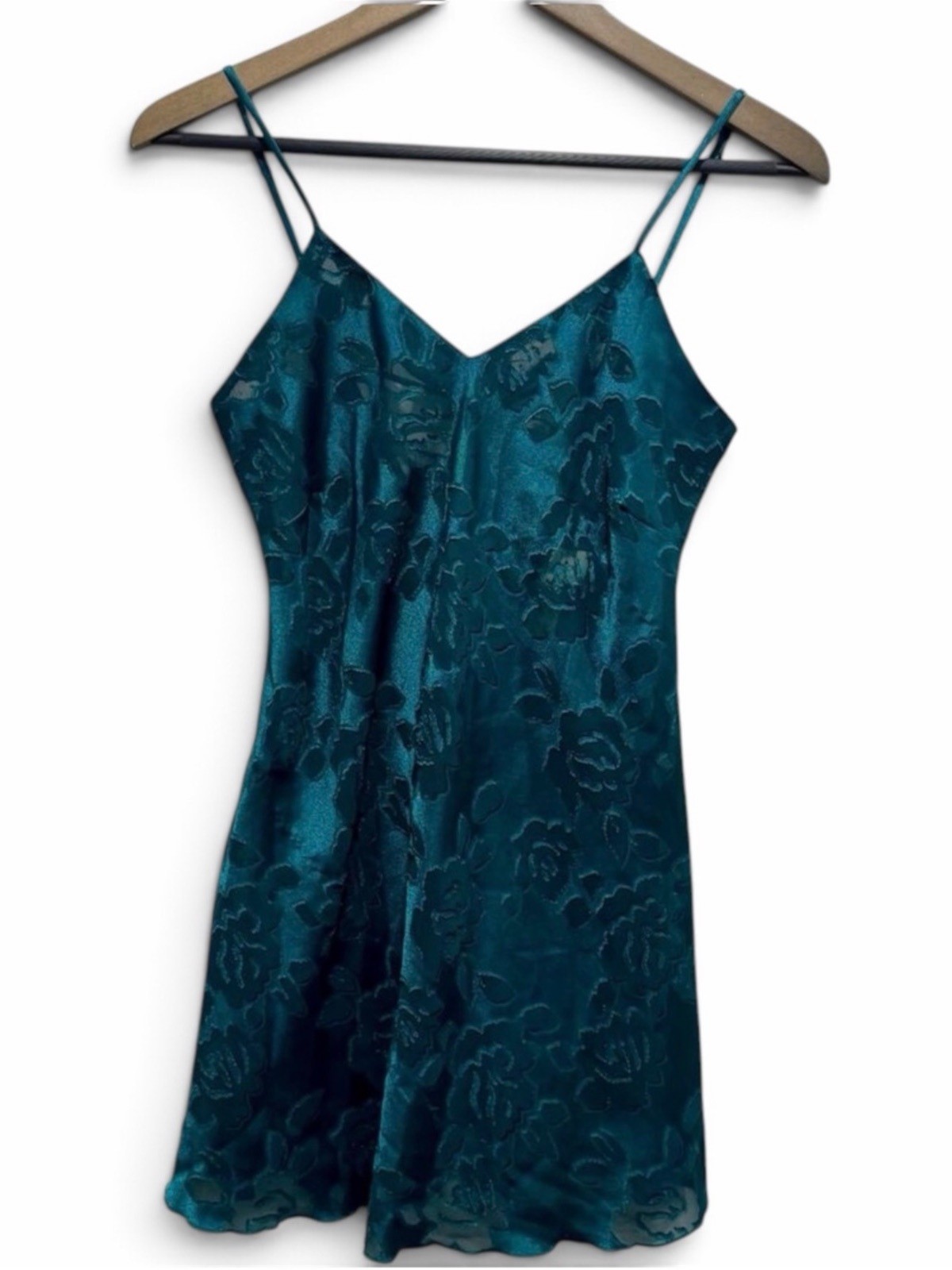 Vintage Victoria’s Secret Teal Floral Burnout Lace Up Slip Dress Petite P