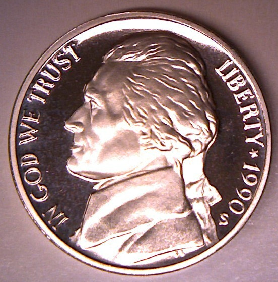1990 S **PROOF** JEFFERSON NICKEL **FREE SHIPPING** 1990 S **PROOF** JEFFERSON NICKEL **FREE SHIPPING**