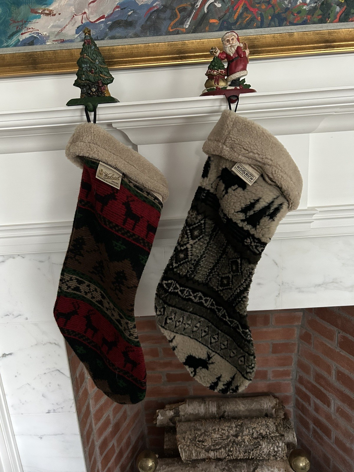 Two RARE Vintage Woolrich Wool Christmas Stockings Made in USA Two RARE Vintage Woolrich Wool Christmas Stockings Made in USA